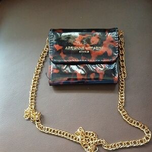 Adrienne Vittadini Black and Red Clutch with Gold Chain